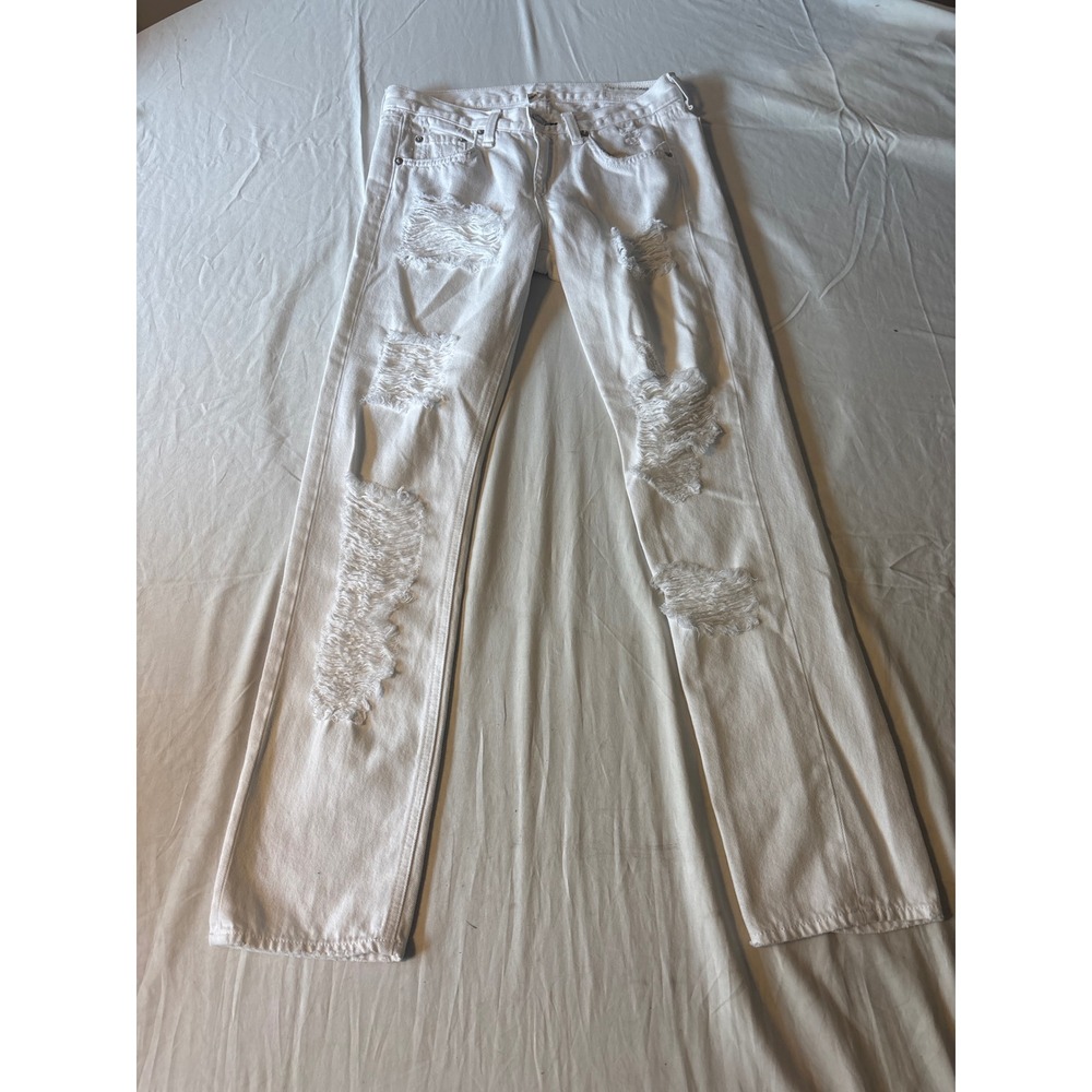 Rag & Bone Boyfriend Jeans Womens 24 White Distressed Shredded Denim